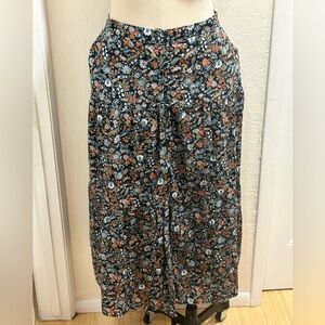 Old Navy Black Floral Tiered Maxi Skirt with Rust & White Accents